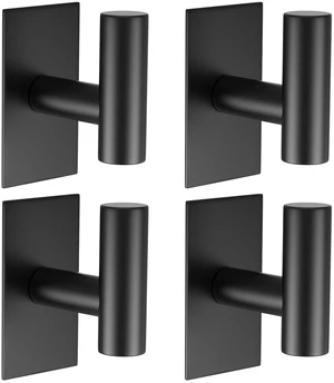 Wall Towel Hooks, Heavy Duty Sticky Holder Waterproof Towel Hooks for Hanging Coat, Clothes, Closet Hook Wall Mount for Kitchen (Black, 4 Pack) Wall Towel Hooks, Heavy Duty Sticky Holder Waterproof Towel Hooks for Hanging Coat, Clothes, Closet Hook Wall Mount for Kitchen (Black, 4 Pack)