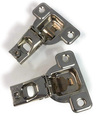 E-Centra Nickel-Plated Metal 106-degree 9/16-inch Overlay Screw-on Face Frame Hinge with 2 Cams (2) E-Centra Nickel-Plated Metal 106-degree 9/16-inch Overlay Screw-on Face Frame Hinge with 2 Cams (2)