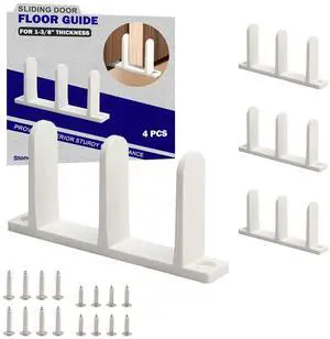 Sliding Closet Door Floor Guide, ABS Sliding Closet Door Hardware for 1-3/8" Thick Door, White Closet Door Guides for Cabinet Floor with Screws, 4 Packs Sliding Closet Door Floor Guide, ABS Sliding Closet Door Hardware for 1-3/8" Thick Door, White Closet Door Guides for Cabinet Floor with Screws, 4 Packs