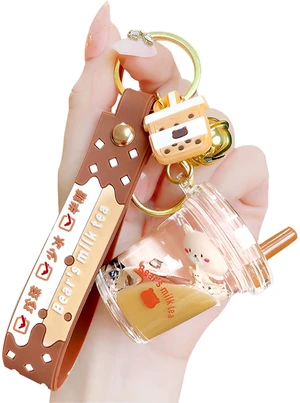 Liquid Keychain Milk Tea Brown Bear Lucky Bottle Keychain Keyrings Men Women Creative Interesting Floating Liquid Keychain Milk Tea Brown Bear Lucky Bottle Keychain Keyrings Men Women Creative Interesting Floating