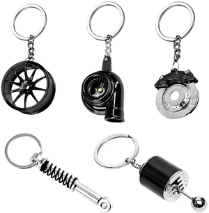 5 PCS Car Parts Model Key Chain, Creative Turbo Wheel Rim Keyring Kit, Metal Auto Part Keychains for Women Men (Black) 5 PCS Car Parts Model Key Chain, Creative Turbo Wheel Rim Keyring Kit, Metal Auto Part Keychains for Women Men (Black)