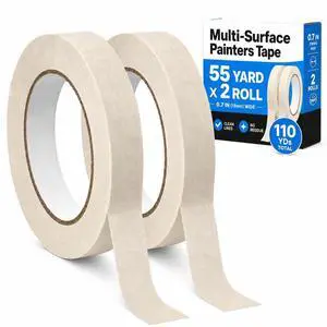 White Masking Tape, 2 Rolls, 0.7 in x 55 yd Each, White Painters Tape for Painting, Painters Tape for Walls, Paint Tape for Labeling, Crafts, Home Office, Easy Tear, No Residue up to 7 Days White Masking Tape, 2 Rolls, 0.7 in x 55 yd Each, White Painters Tape for Painting, Painters Tape for Walls, Paint Tape for Labeling, Crafts, Home Office, Easy Tear, No Residue up to 7 Days