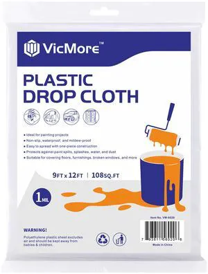 Clear Plastic Drop Cloth for Painting, 9 x 12 Ft | 1 Mil Clear Plastic Drop Cloth for Painting, 9 x 12 Ft | 1 Mil