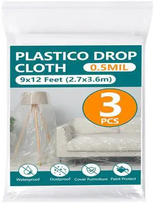 3-Pack 12x9ft Plastic Drop Cloths - Disposable Painter's Sheeting for Floor/Furniture/Car Protection,Paint Drop Cloth 3-Pack 12x9ft Plastic Drop Cloths - Disposable Painter's Sheeting for Floor/Furniture/Car Protection,Paint Drop Cloth