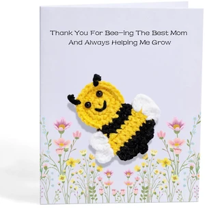 Handmade Thank You Card 3D Crochet Bee Pun Card for Mother | Thank You For Bee-ing The Best Mom Knitted Greeting Card for Mom Birthday or Mothers Day Handmade Thank You Card 3D Crochet Bee Pun Card for Mother | Thank You For Bee-ing The Best Mom Knitted Greeting Card for Mom Birthday or Mothers Day