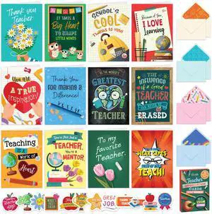 12 Pack 5x7in Adorable Teacher Appreciation Cards | Envelopes & Stickers, 12 Cute Thank You Designs for Teachers, Printed Message Inside - Teacher Appreciation, Gifting, Mailing 12 Pack 5x7in Adorable Teacher Appreciation Cards | Envelopes & Stickers, 12 Cute Thank You Designs for Teachers, Printed Message Inside - Teacher Appreciation, Gifting, Mailing