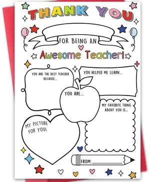 Thank You Card for Teacher,Funny Appreciation Card Gift Decoration | Fill in the Blanks,Teacher Thank You Gifts Idea from Kids Students with Envelopes,Premium 8x5.3 Inch Cardstock,Blank Inside Thank You Card for Teacher,Funny Appreciation Card Gift Decoration | Fill in the Blanks,Teacher Thank You Gifts Idea from Kids Students with Envelopes,Premium 8x5.3 Inch Cardstock,Blank Inside