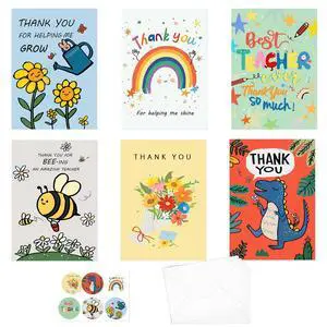 6 Pcs Teacher Thank You Cards Multipack, 6 Styles Cute Appreciation Cards Graduation Gift, Including 6 Stickers and 6 Envelops for Teachers' Day, Teacher of the Year Gifts 6 Pcs Teacher Thank You Cards Multipack, 6 Styles Cute Appreciation Cards Graduation Gift, Including 6 Stickers and 6 Envelops for Teachers' Day, Teacher of the Year Gifts