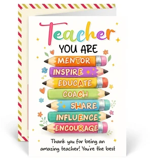 Teacher Cards, Teacher Greeting Card With Colorful Pencil Artwork, Teachers Appreciation Gift Card For Back To School, Happy First Day Of School Card Teacher Cards, Teacher Greeting Card With Colorful Pencil Artwork, Teachers Appreciation Gift Card For Back To School, Happy First Day Of School Card
