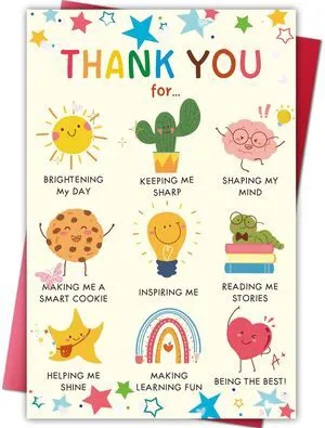 Thank You Card for Teacher, Cute Teacher Appreciation Card Gift from Kids or Parents, End of Year Thank You Gift for Preschool Nursery Daycare Teachers, Heartfelt Gratitude Cards Thank You Card for Teacher, Cute Teacher Appreciation Card Gift from Kids or Parents, End of Year Thank You Gift for Preschool Nursery Daycare Teachers, Heartfelt Gratitude Cards