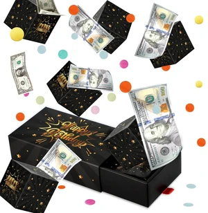 Happy Birthday Surprise Gift Box Explosion for Money - DIY Pop Out Folding Bounce Explosion Gift Box with Confetti - Birthday Money Bank - Cash Gift Idea for Women Men Kids (Black Gold) Happy Birthday Surprise Gift Box Explosion for Money - DIY Pop Out Folding Bounce Explosion Gift Box with Confetti - Birthday Money Bank - Cash Gift Idea for Women Men Kids (Black Gold)