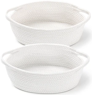 2 Pack Small Woven Basket with Gift Bags and Ribbons, Empty Decorative Gift Chest Box, Cute Baby Gift Basket for Nursery, Cotton Rope Room Shelf Storage Basket with Handles, All 12"x 8"x 5",White 2 Pack Small Woven Basket with Gift Bags and Ribbons, Empty Decorative Gift Chest Box, Cute Baby Gift Basket for Nursery, Cotton Rope Room Shelf Storage Basket with Handles, All 12"x 8"x 5",White