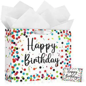 Colorful Dots Birthday Gift Paper Present Bag with Handles | 13 Inch Medium Bag; Comes with 3 Tissue Paper and Matching Card; Ideal for Kids Adults Birthday Party Favors Colorful Dots Birthday Gift Paper Present Bag with Handles | 13 Inch Medium Bag; Comes with 3 Tissue Paper and Matching Card; Ideal for Kids Adults Birthday Party Favors