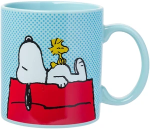 Peanuts Snoopy and Woodstock on House, Ceramic Mug, 20oz | Blue Dot Background, Coffee Cup, 0.59 Liters Peanuts Snoopy and Woodstock on House, Ceramic Mug, 20oz | Blue Dot Background, Coffee Cup, 0.59 Liters