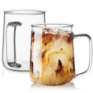 Glass Coffee Mugs, 16 oz Glass Coffee Cups Set of 2, Clear Borosilicate Glass Mugs with Handles for Cappuccino, Tea, Latte, Hot/Cold Beverages, Wine, Americano Glass Coffee Mugs, 16 oz Glass Coffee Cups Set of 2, Clear Borosilicate Glass Mugs with Handles for Cappuccino, Tea, Latte, Hot/Cold Beverages, Wine, Americano