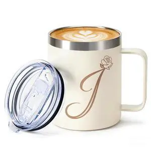 12oz Insulated Coffee Mug with Handle and Lid, Stainless Steel Spill Proof Travel Mugs, Personalized Monogrammed A-Z Floral Double Wall Tumbler for Home Office, Gifts for Women Mom Wife Her (J) 12oz Insulated Coffee Mug with Handle and Lid, Stainless Steel Spill Proof Travel Mugs, Personalized Monogrammed A-Z Floral Double Wall Tumbler for Home Office, Gifts for Women Mom Wife Her (J)