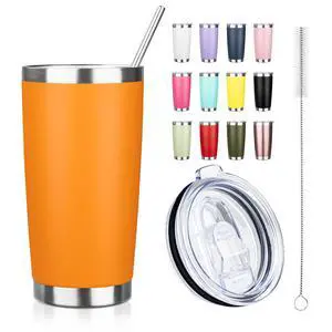 20oz Tumbler with Straw and Brush, Stainless Steel Vacuum Insulated tumbler, Double Wall Insulated Coffee Tumbler for Outdoor, Home, Travel,Office (orange,1pcs) 20oz Tumbler with Straw and Brush, Stainless Steel Vacuum Insulated tumbler, Double Wall Insulated Coffee Tumbler for Outdoor, Home, Travel,Office (orange,1pcs)