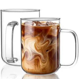 Glass Coffee Mugs, 20 oz Ice coffee cups, Large Clear Tea Cups Set of 2, Glass Mugs with Handles, Glass Cups for Latte, Cappuccino, and Tea Glass Coffee Mugs, 20 oz Ice coffee cups, Large Clear Tea Cups Set of 2, Glass Mugs with Handles, Glass Cups for Latte, Cappuccino, and Tea