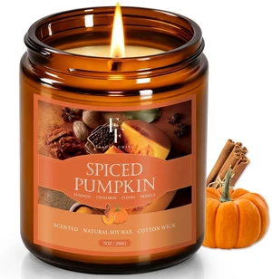 Fall Candle, Spiced Pumpkin Scented Candles for Home, Natural Soy Autumn Candle Aromatherapy Candle, 7 oz Jar Candles Fall Gifts for Women Men Fall Candle, Spiced Pumpkin Scented Candles for Home, Natural Soy Autumn Candle Aromatherapy Candle, 7 oz Jar Candles Fall Gifts for Women Men