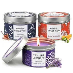 Scented Candle Gift Set for Women, 3 Pack Large Soy Wax Candles in Tins, 6.2 oz Each, 30-35 Hr Burn, Lavender, Orange Blossom & Mahogany Woods Scented Candle Gift Set for Women, 3 Pack Large Soy Wax Candles in Tins, 6.2 oz Each, 30-35 Hr Burn, Lavender, Orange Blossom & Mahogany Woods