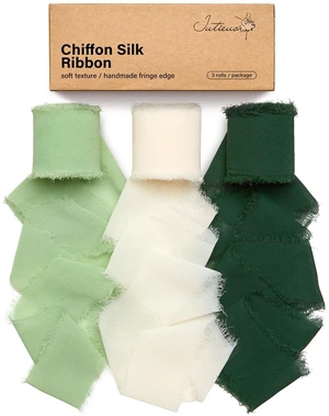 Green Chiffon Ribbon Set, 1.5'' x 21 Yards | Handmade Fringe Chiffon Silk Ribbon, For Gift Wrapping, Wedding Invitations, Bridal Bouquets, Elegant Bow Making Green Chiffon Ribbon Set, 1.5'' x 21 Yards | Handmade Fringe Chiffon Silk Ribbon, For Gift Wrapping, Wedding Invitations, Bridal Bouquets, Elegant Bow Making