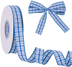5/8" X 25 Yd Blue Gingham Ribbon for Gift Wrapping Flower Bouquet 5/8" X 25 Yd Blue Gingham Ribbon for Gift Wrapping Flower Bouquet