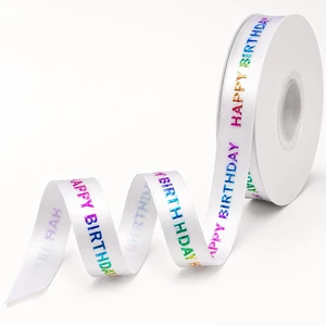 White Satin Ribbon with Gold Happy Birthday Print 1 Inch x 25 Yards | for Birthday Gift Wrapping Party Decoration Floral Arrangement White Satin Ribbon with Gold Happy Birthday Print 1 Inch x 25 Yards | for Birthday Gift Wrapping Party Decoration Floral Arrangement
