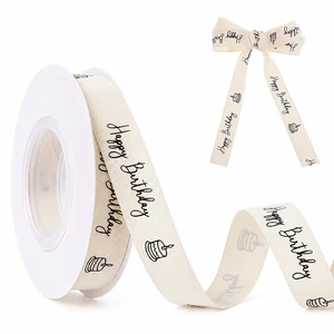Happy Birthday Ribbon Custom Cotton Ribbon for Packaging 5/8 in X 10 Yards | Gift Ribbon with Happy Birthday Printed Phrase Gift Ribbon for Gift Wrapping Party Anniversary Decoration Handmade Cards Happy Birthday Ribbon Custom Cotton Ribbon for Packaging 5/8 in X 10 Yards | Gift Ribbon with Happy Birthday Printed Phrase Gift Ribbon for Gift Wrapping Party Anniversary Decoration Handmade Cards