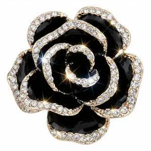 Crystal Rhinestone Black Flower Camellia Pin Brooch - Shining Rhinestone Brooch - Elegant Exquisite Wedding Party Supplies - Ladies' Fashion Vintage Clothing Accessory - Black Crystal Rhinestone Black Flower Camellia Pin Brooch - Shining Rhinestone Brooch - Elegant Exquisite Wedding Party Supplies - Ladies' Fashion Vintage Clothing Accessory - Black