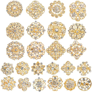 24 Pieces Gold Crystal Brooches for Women, Rhinestone Brooches and Pins Flower Brooch for Crafts, Diamond Pins for Flower Wedding Bouquet Pins Set 24 Pieces Gold Crystal Brooches for Women, Rhinestone Brooches and Pins Flower Brooch for Crafts, Diamond Pins for Flower Wedding Bouquet Pins Set