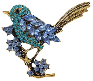 Bird Brooch Pin for Women Elegant Gold Tone Crystal Bird Brooches for Women Dress Hat Decoration-blue Bird Brooch Pin for Women Elegant Gold Tone Crystal Bird Brooches for Women Dress Hat Decoration-blue