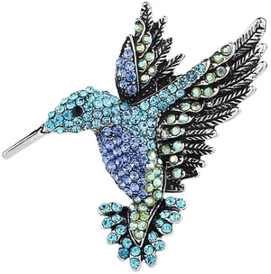 Elegant Vintage Hummingbird Brooch for Women - Designer Rhinestone Bird Pin Jewelry for Women - DoubleBlue Elegant Vintage Hummingbird Brooch for Women - Designer Rhinestone Bird Pin Jewelry for Women - DoubleBlue