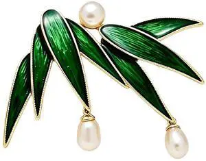 Vintage Bamboo Leaf Pearl Enamel Brooch for Women Elegant Lightweight Leaves Lapel Pin Bridal Vibrant Jewelry for Blazer Dress Coat Scarf (Green) Vintage Bamboo Leaf Pearl Enamel Brooch for Women Elegant Lightweight Leaves Lapel Pin Bridal Vibrant Jewelry for Blazer Dress Coat Scarf (Green)