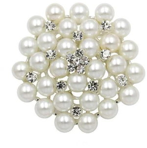 Elegant Imitation Pearl Floral Crystal Brooch Pin for Wedding Bridal Fashion Jewelry-Silver Elegant Imitation Pearl Floral Crystal Brooch Pin for Wedding Bridal Fashion Jewelry-Silver