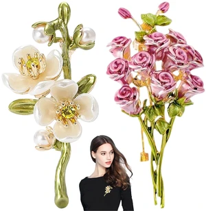2 Pcs Flower Brooch Vintage Premium Enamel Boutonniere Pink Rose Bouquet Brooch Flower Brooches Pin for Women Girls 2 Pcs Flower Brooch Vintage Premium Enamel Boutonniere Pink Rose Bouquet Brooch Flower Brooches Pin for Women Girls