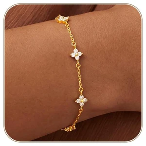 14K Gold Plated Clover Bracelets for Women Non Tarnish, Cubic Zirconia Waterproof Charm Dainty Chain Bracelet Trendy Adjustable Beach Summer Link Bracelet Fashion Jewelry Gift 14K Gold Plated Clover Bracelets for Women Non Tarnish, Cubic Zirconia Waterproof Charm Dainty Chain Bracelet Trendy Adjustable Beach Summer Link Bracelet Fashion Jewelry Gift