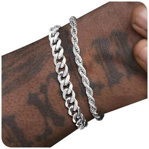 Silver Bracelet for Men Bracelets Silver Cuban Link Rope Chain | Silver Stainless Steel Bracelet, Waterproof Non Tarnish Silver Jewelry for Men and Women, Pulsera de Oro para Hombre Silver Bracelet for Men Bracelets Silver Cuban Link Rope Chain | Silver Stainless Steel Bracelet, Waterproof Non Tarnish Silver Jewelry for Men and Women, Pulsera de Oro para Hombre