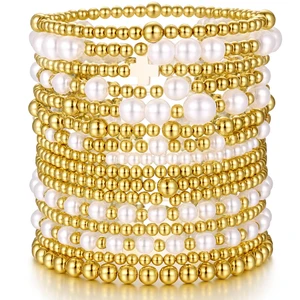 Gold Plated Bead & Pearl Bracelets for Women, 16PC Stackable Stretch Set | Elastic cord fits 6-7cm wrists; hypoallergenic, lead & nickel free; gift for Mom, Wife, Daughter, Birthday, Anniversary Gold Plated Bead & Pearl Bracelets for Women, 16PC Stackable Stretch Set | Elastic cord fits 6-7cm wrists; hypoallergenic, lead & nickel free; gift for Mom, Wife, Daughter, Birthday, Anniversary