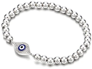 Women's Silver-Tone Evil Eye Beaded Bracelet,Pavé Crystal, Elegant Protective Charm Jewelry, Talisman Accessory for Daily Wear and Gifting Women's Silver-Tone Evil Eye Beaded Bracelet,Pavé Crystal, Elegant Protective Charm Jewelry, Talisman Accessory for Daily Wear and Gifting