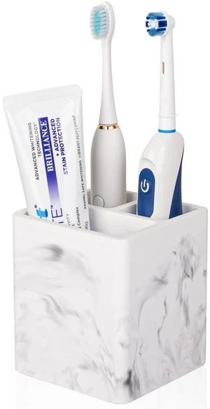Diatomite Toothbrush Holders Tooth Brush Organizer - Marble White | Water-Absorbent Material, 3 Slots for Electric Toothbrush and Toothpaste, for Bathroom Countertop, Shower, Vanity Diatomite Toothbrush Holders Tooth Brush Organizer - Marble White | Water-Absorbent Material, 3 Slots for Electric Toothbrush and Toothpaste, for Bathroom Countertop, Shower, Vanity
