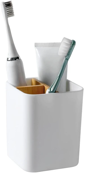 Bamboo Toothbrush Holder for Bathrooms Toothpaste Organizer - White | Detachable Inserts, 3 Slots, Bathroom Counter Organizer, for Kids Electric Toothbrushes, Floss, Razors Bamboo Toothbrush Holder for Bathrooms Toothpaste Organizer - White | Detachable Inserts, 3 Slots, Bathroom Counter Organizer, for Kids Electric Toothbrushes, Floss, Razors