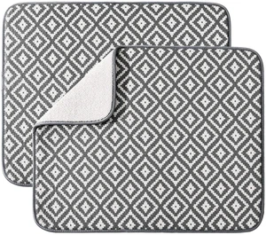 Dish Drying Mat for Kitchen Counter,Microfiber Machine Washable Dishes Matt | 2 Pack Ultra Absorbent,Quick-Dry Microfiber Dishes Drainer Mats by Large Loads,19.2 by 15.8 Inch(Rhombus) Dish Drying Mat for Kitchen Counter,Microfiber Machine Washable Dishes Matt | 2 Pack Ultra Absorbent,Quick-Dry Microfiber Dishes Drainer Mats by Large Loads,19.2 by 15.8 Inch(Rhombus)