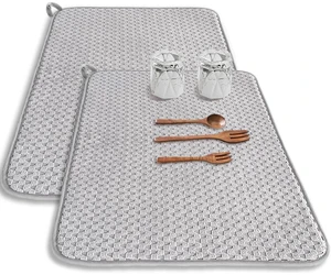 2 Pack Microfiber Dish Drying Mat,24*17 inch Absorbent Dish Drainer Kitchen Counter,Large Size Dish Drying Pad for Countertops,Sinks,Draining Racks(Gray) 2 Pack Microfiber Dish Drying Mat,24*17 inch Absorbent Dish Drainer Kitchen Counter,Large Size Dish Drying Pad for Countertops,Sinks,Draining Racks(Gray)
