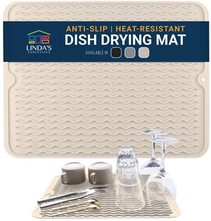 Silicone Dish Drying Mat for Kitchen Counter - Multi-Use 16 x 12 Inch Pad, Non-Slip & Heat-Resistant, Perfect Dish Drainer Mat by Lindas Essentials, Ideal Kitchen Accessory (Beige) Silicone Dish Drying Mat for Kitchen Counter - Multi-Use 16 x 12 Inch Pad, Non-Slip & Heat-Resistant, Perfect Dish Drainer Mat by Lindas Essentials, Ideal Kitchen Accessory (Beige)