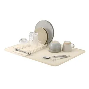 Udry Dish Drying Rack with Mat, Folds Flat for Storage, Linen | Protects countertop, BPA-free, recycled plastic construction Udry Dish Drying Rack with Mat, Folds Flat for Storage, Linen | Protects countertop, BPA-free, recycled plastic construction