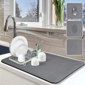 Dish Drying Mat for Kitchen Counter, 16"x24" Pad with Rubber Backed (Grey) | Hide Stain Anti Absorbent for Kitchen Counter, Non-slip Drying Mat for Coffee Machine Dish Rack Dish Drying Mat for Kitchen Counter, 16"x24" Pad with Rubber Backed (Grey) | Hide Stain Anti Absorbent for Kitchen Counter, Non-slip Drying Mat for Coffee Machine Dish Rack