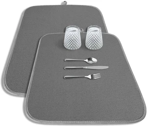 2 Pack Dish Drying Mat for Kitchen Counter, 20" x 14", Dark Grey | Microfiber, 3-Layer Ultra Absorbent Pad, Machine Washable kitchen mat with a Hanging Hook, Dish Drainer Mat 2 Pack Dish Drying Mat for Kitchen Counter, 20" x 14", Dark Grey | Microfiber, 3-Layer Ultra Absorbent Pad, Machine Washable kitchen mat with a Hanging Hook, Dish Drainer Mat