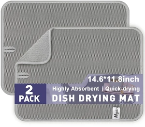 14.6*11.8 inch Microfiber Dish Drying Mat,2 Compact Ultra Absorbent Dish Mat Drying Kitchen Mat,Small Dish Drying Mats for Kitchen Counter,Draining Racks,Sinks (Gray) 14.6*11.8 inch Microfiber Dish Drying Mat,2 Compact Ultra Absorbent Dish Mat Drying Kitchen Mat,Small Dish Drying Mats for Kitchen Counter,Draining Racks,Sinks (Gray)