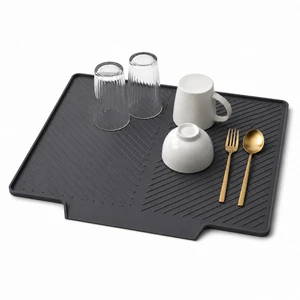 Silicone Dish Drying Mat for Counter with Drain Lip, Dark Grey | 15.7 x 12.6 in silicone mat with raised ridges and drain lip for dishes, coffee makers, pet bowls, and compact counters. Silicone Dish Drying Mat for Counter with Drain Lip, Dark Grey | 15.7 x 12.6 in silicone mat with raised ridges and drain lip for dishes, coffee makers, pet bowls, and compact counters.