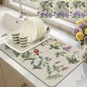 12"x20" Dish Drying MatVintage Sage Flower Herb Coffee Mat | Ultra Absorbent, Quick Dry Dish Drainer Rack Mat, Heat Resistant, For Kitchen Countertop Sink Kitchen Bar 12"x20" Dish Drying MatVintage Sage Flower Herb Coffee Mat | Ultra Absorbent, Quick Dry Dish Drainer Rack Mat, Heat Resistant, For Kitchen Countertop Sink Kitchen Bar